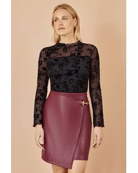 Yumi' - Flocked Floral Stretch Mesh Top W/ Long Sleeves - Lyst