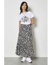 Apricot - Leaf Print Tiered Midi Skirt - Lyst