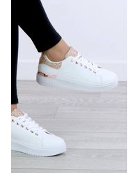 AJVANI - Low Wedge Heel Crystal Flat Chunky Sole Lace Up Glitter Trainers - Lyst