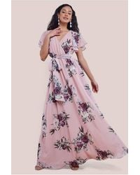 Goddiva - Printed Flutter Sleeve Maxi Dress - Lyst
