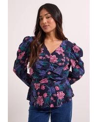 Dorothy Perkins - Petite Button Detail Printed Peplum Blouse - Lyst