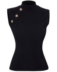 WOVCOR - High Neck Sleeveless Knitted Top W/ Button Detail - Lyst
