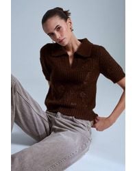 Dilvin - Textured Ribbed Polo-Collar Sweater - Lyst