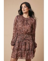 Oasis - Animal Chiffon Gathered Ruched Mini Dress - Lyst