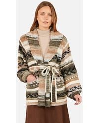 Yumi' - Stripe Fairisle Soft Wrap Cardigan - Lyst