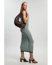 Karen Millen - Petite Knit Contrast Collar Pointelle Sleeveless Midi Dress - Lyst