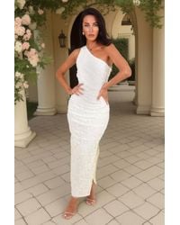 AX Paris - Lace One Shoulder Ruched Skirt Midi Dress - Lyst