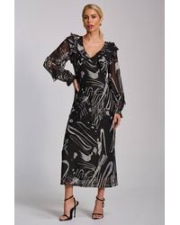 Jolie Moi - Ruffle V Neck Long Sleeve Mesh Maxi Dress - Lyst