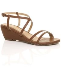 AJVANI - Mid Wedge Heel Crossed Straps Sandals - Lyst