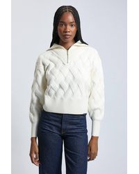 Karen Millen - Cable Knitted Funnel Neck Half Zip Jumper - Lyst