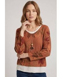 Izabel London - Leaf Print Layered Long Sleeve Top - Lyst