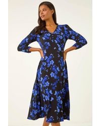 Roman - Floral Print Button Midi Dress - Lyst