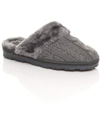 AJVANI - Flat Heel Mule Glitter Cable Knit Slippers - Lyst