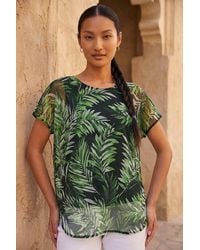 Roman - Palm Print Mesh Overlay Top - Lyst