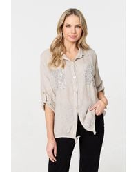 Izabel London - Sequin Detail 3/4 Turn-Up Sleeve Shirt - Lyst