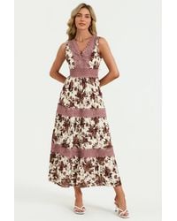 FS Collection - Floral Print Lace Detail Maxi Dress - Lyst