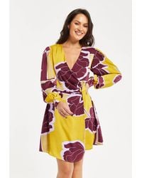 Liquorish - Geometric Floral Print Mini Wrap Dress - Lyst