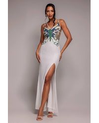 Goddiva - Sequin Butterfly Front Split Maxi Dress - Lyst