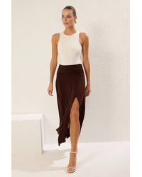 WOVCOR - High Split Draped Waist Maxi Skirt W/ Fluid Fit - Lyst