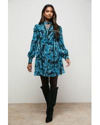 Oasis - Lace Up High Neck Long Sleeve Mini Dress - Lyst
