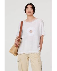 Izabel London - Frayed Edge Floral Embellished Top - Lyst