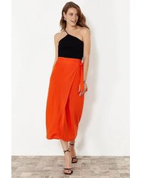 WOVCOR - Wrap Midi Woven Skirt W/ Tie Detail - Lyst