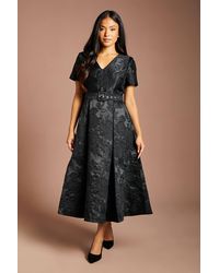 Coast - Petite Short Sleeve Jacquard Midi Dress W/ Belt - Lyst