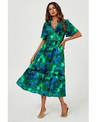 FS Collection - Abstract Floral Print Lace Detail Angel Sleeve Maxi Dress - Lyst