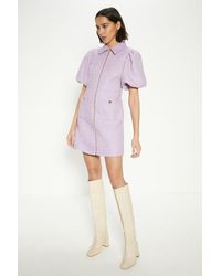 Oasis - Tweed Puff Sleeve Zip Through Mini Dress - Lyst