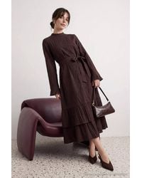 WOVCOR - High Neck Long Sleeve A-Line Maxi Dress - Lyst