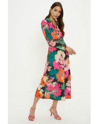 Oasis - Blurred Floral Ruched Front Midi Shirt Dress - Lyst