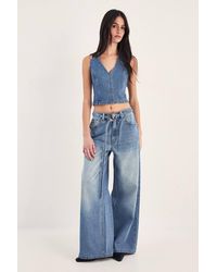 Nasty Gal - Ring Trim Denim Straight Leg Jeans - Lyst