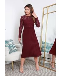Double Second - Long Sleeve Lace Pleated Dress - Lyst