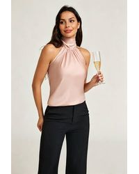 FS Collection - High Neck Sleeveless Satin Blouse Top - Lyst