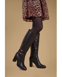 Oasis - Kathrine Faux Leather Metal Trim High Block Heel High Leg Boots - Lyst