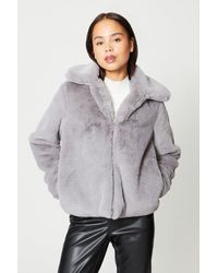 Oasis - Petite Plush Faux Fur Short Collared Coat - Lyst