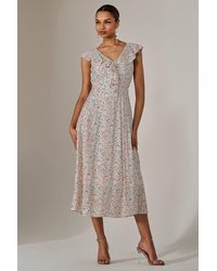 Jolie Moi - Frill V Neck Midaxi Dress - Lyst