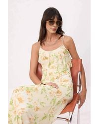 WOVCOR - Floral Print Maxi Dress W/ Ruffle Neckline Detail - Lyst