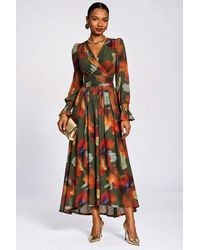 Jolie Moi - Long Sleeve V Neck Mesh Maxi Dress - Lyst