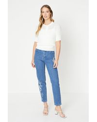 Oasis - Embroidered Straight Leg Jeans - Lyst