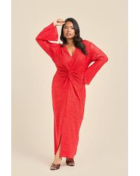 FASHION-SZN - Curve Plisse Twist Front Flare Sleeve Midaxi Dress - Lyst