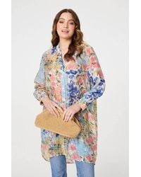 Izabel London - Floral Print Longline Semi Sheer Shirt - Lyst