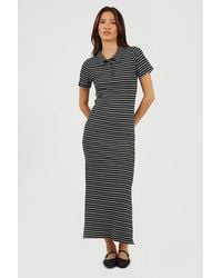 Brave Soul - Striped Collared Maxi Dress With Split Detail - Lyst