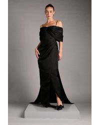 Coast - Bardot Satin Dress With Bow Back Detail - Lyst