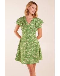 Blue Vanilla - Aztec Wrap Ruffle Frill Sleeve Mini Dress - Lyst