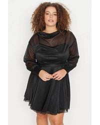 WOVCOR - Cowl Neck Glitter Mesh Skater Mini Dress - Lyst