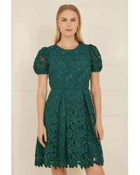 Yumi' - Lace Skater Dress W/ Puff Sleeves - Lyst