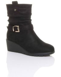 AJVANI - Mid Wedge Heel Buckle Ankle Boots - Lyst
