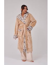 Loungeable - Leopard Faux Fur Trim Luxury Ridge Fleece Midi Hooded Dressing Gown - Lyst