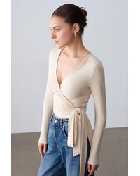 Dilvin - Crop Wrap Blouse With Tie Detail - Lyst